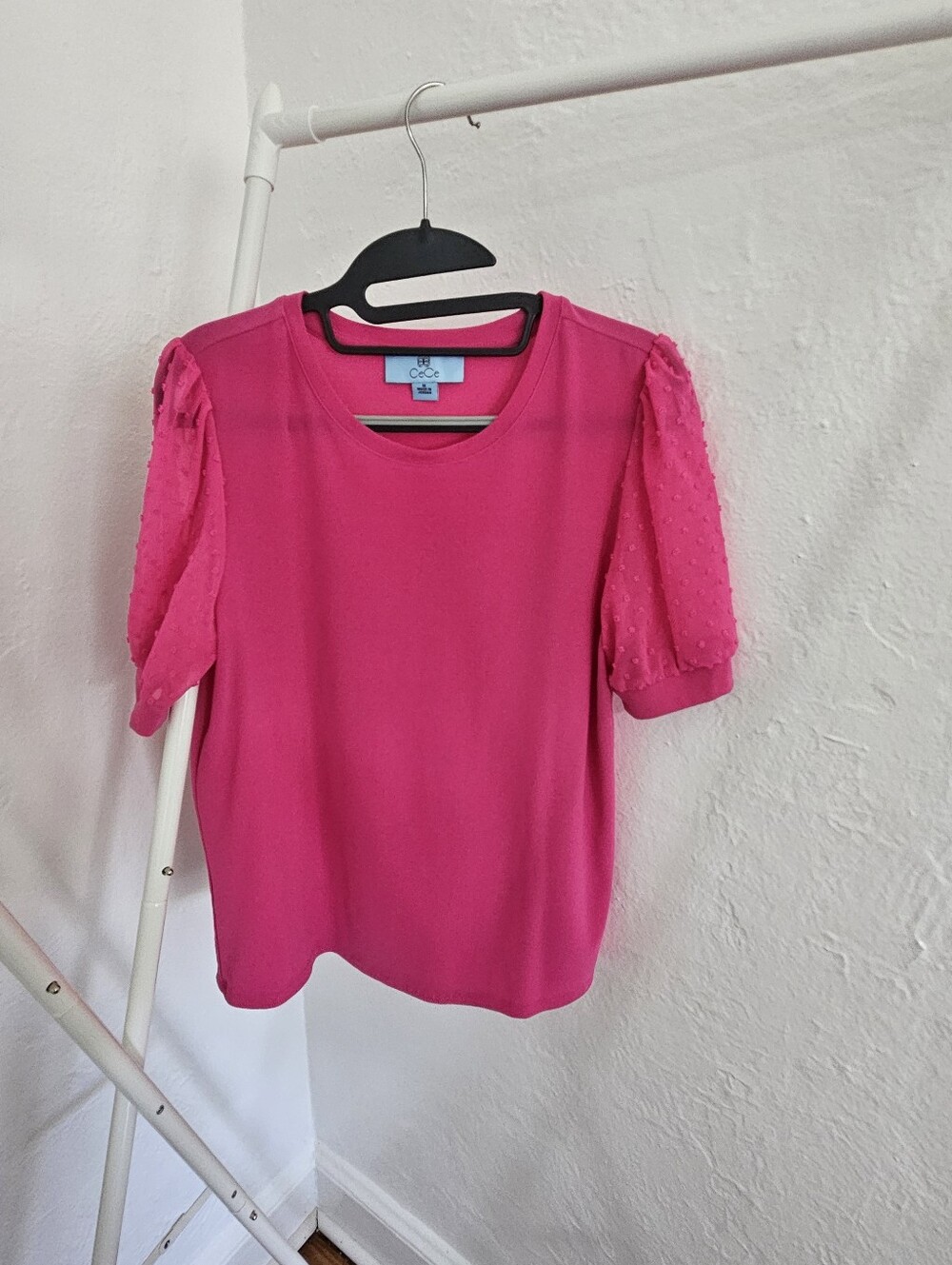CeCe Hot Pink Puff-Sleeve Blouse
